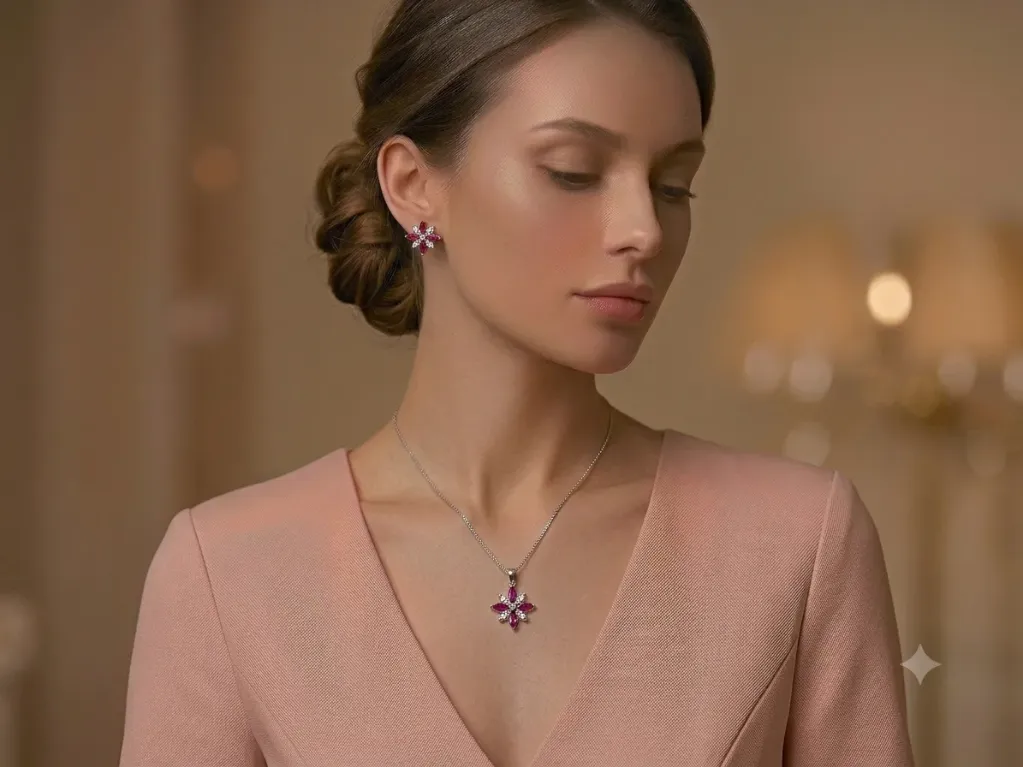 PINK FLOWER PENDANT SET
