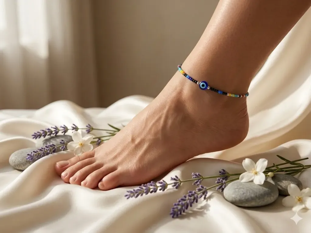 EVIL EYE BLACK BEADS ANKLET