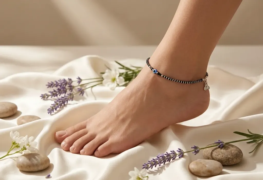 EVIL EYE BLACK BEADS ANKLET